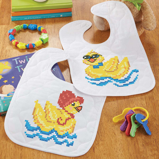 Herrschners Splish Splash Baby Bibs Stamped Cross-Stitch Kit Herrschners Splish Splash Baby Bibs Stamped Cross-Stitch Kit