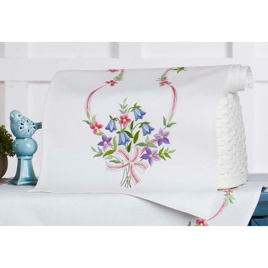Craftways Bellflower Spray Table Runner Stamped Embroidery Kit Craftways Bellflower Spray Table Runner Stamped Embroidery Kit