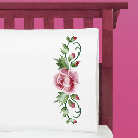 Herrschners Rose Vine Pillowcase Pair Stamped Cross-Stitch