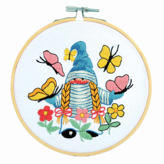 Village Linens Blue Maritime Gnomes Hoop III Stamped Embroidery Kit