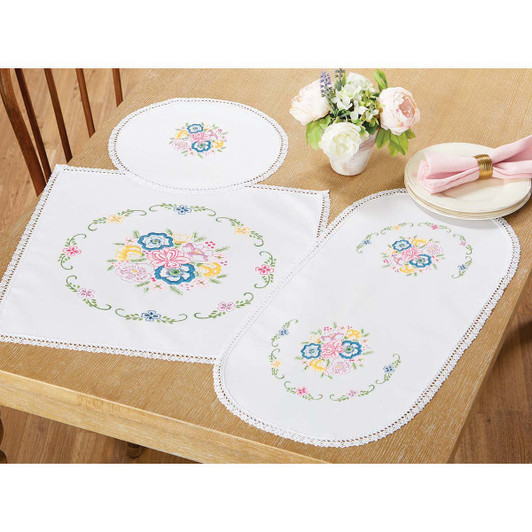 Herrschners Heirloom Posies Set Stamped Embroidery Kit