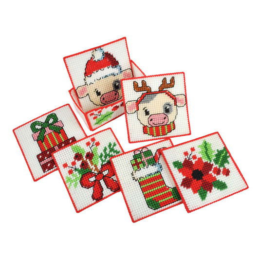 Herrschners Christmas Cow Coasters Plastic Canvas Kit Herrschners Christmas Cow Coasters Plastic Canvas Kit