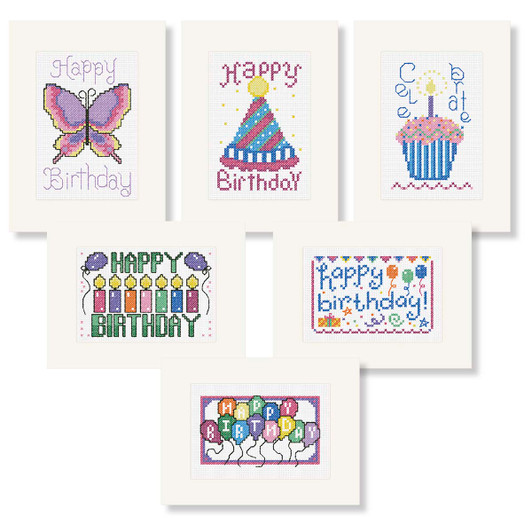 Herrschners Bright Birthday Greeting Cards, Set of 6 Counted Cross-Stitch Kit Herrschners Bright Birthday Greeting Cards, Set of 6 Counted Cross-Stitch Kit
