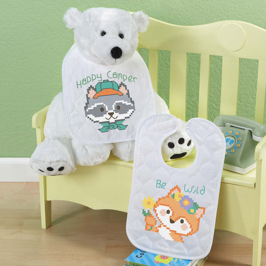 Baby by Herrschners Woodland Lullaby Bibs Stamped Cross-Stitch Kit Baby by Herrschners Woodland Lullaby Bibs Stamped Cross-Stitch Kit
