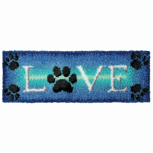 Herrschners Paw Print Love Bench Pillow Latch Hook Kit