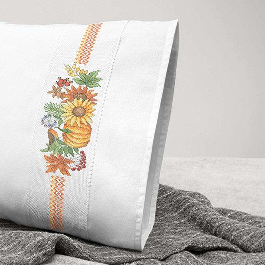 Craftways Luxury Autumn Pillowcase Pair Counted Cross-Stitch Kit
