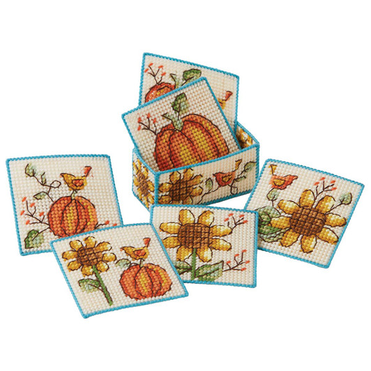 Herrschners Festive Fall Coasters with Holder Plastic Canvas Kit Herrschners Festive Fall Coasters with Holder Plastic Canvas Kit