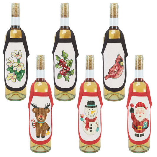 Herrschners Winter & Holiday Bottle Aprons Set Stamped Cross-Stitch Herrschners Winter & Holiday Bottle Aprons Set Stamped Cross-Stitch