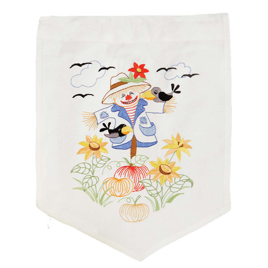 Herrschners Scarecrow Porch Flag Stamped Embroidery Kit Herrschners Scarecrow Porch Flag Stamped Embroidery Kit
