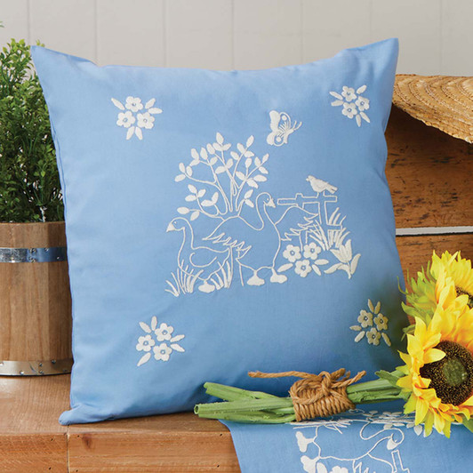 Herrschners Geese on Blue Pillow Cover Stamped Embroidery Kit Herrschners Geese on Blue Pillow Cover Stamped Embroidery Kit