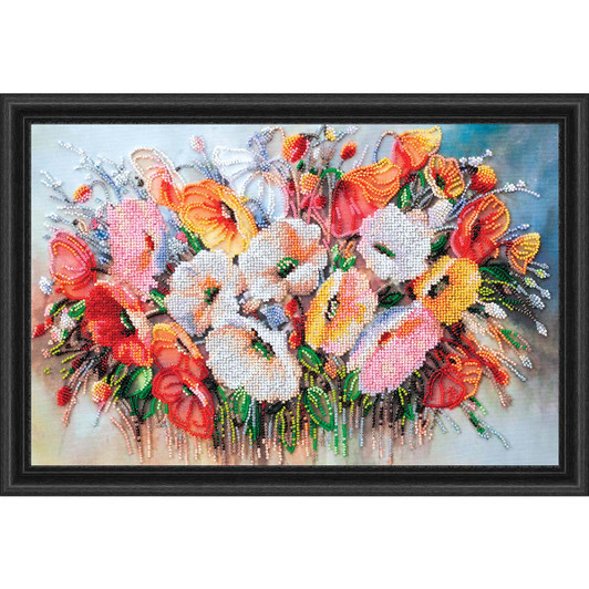 Abris Art Delicate Flowers Beaded Embroidery Kit & Frame Embroidery Kit