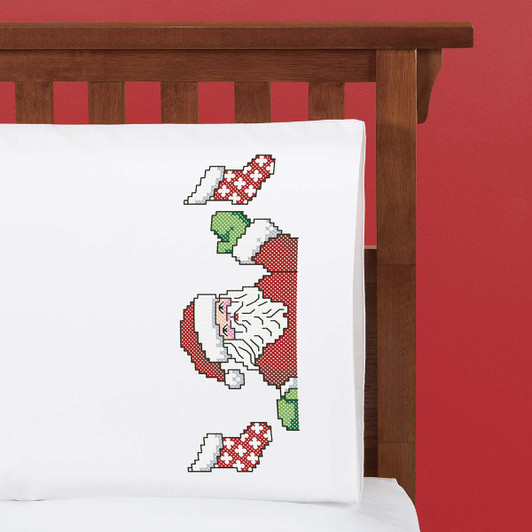 Herrschners Merry Santa Pillowcase Pair Stamped Cross-Stitch Herrschners Merry Santa Pillowcase Pair Stamped Cross-Stitch