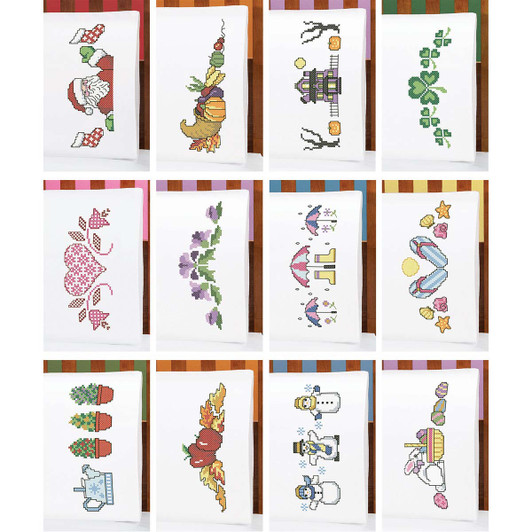 Herrschners Twelve Seasons Pillowcase Pairs Stamped Cross-Stitch