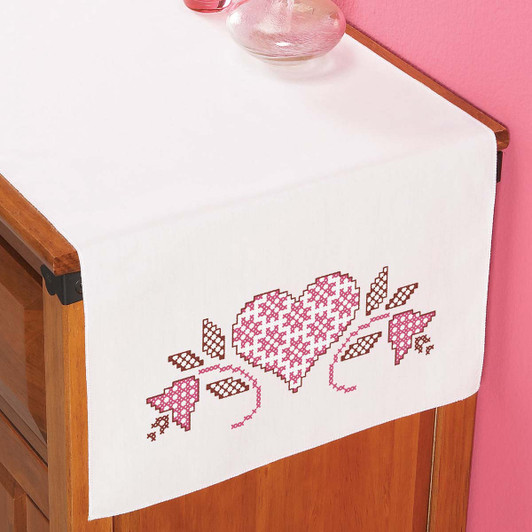 Herrschners Love's Heart Dresser Scarf Stamped Cross-Stitch Herrschners Love's Heart Dresser Scarf Stamped Cross-Stitch