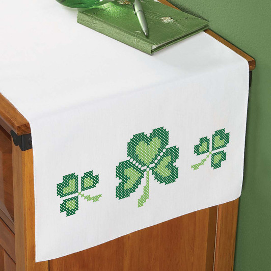 Herrschners Lucky Shamrocks Dresser Scarf Stamped Cross-Stitch