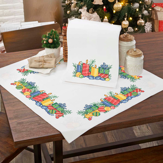 Herrschners Holiday Charm Topper & Runner Stamped Cross-Stitch Herrschners Holiday Charm Topper & Runner Stamped Cross-Stitch