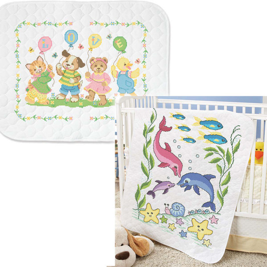 Baby by Herrschners Animals Value Baby Quilt Set Stamped Cross-Stitch Baby by Herrschners Animals Value Baby Quilt Set Stamped Cross-Stitch