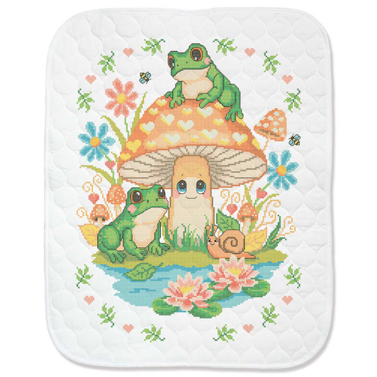 Baby by Herrschners Mushroom Cottage Baby Quilt Stamped Cross-Stitch Kit Baby by Herrschners Mushroom Cottage Baby Quilt Stamped Cross-Stitch Kit