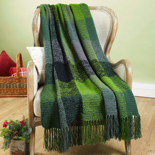 Herrschners Green Buffalo Plaid Afghan Crochet Kit Herrschners Green Buffalo Plaid Afghan Crochet Kit