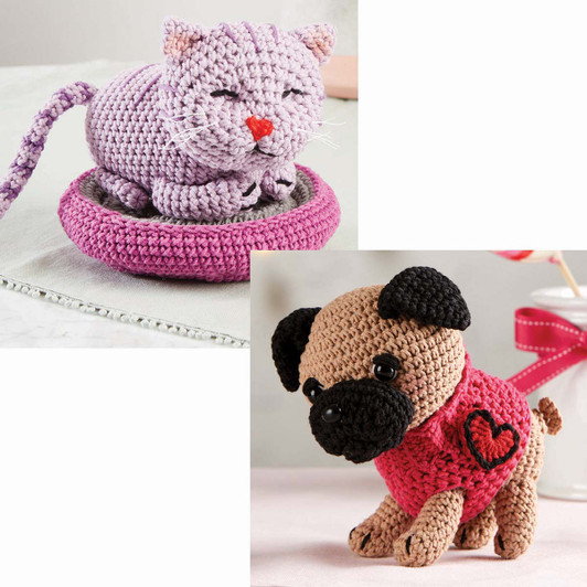 Herrschners Love Pug & Whisker Kisses-Set of 2 Crochet Kit