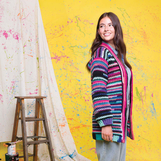 Red Heart Vivid Stripes Cardigan Crochet Kit Red Heart Vivid Stripes Cardigan Crochet Kit