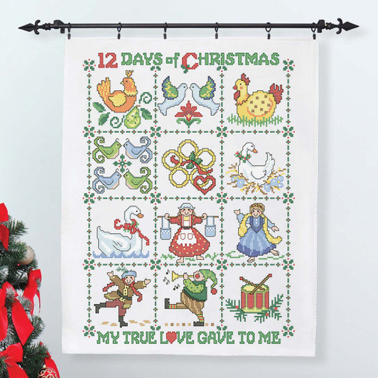 Herrschners Twelve Days of Christmas Lap Quilt Top Stamped Cross-Stitch Kit
