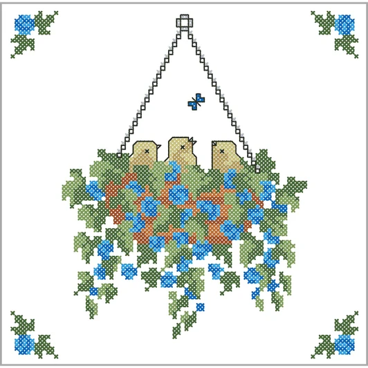 Herrschners Hanging Bird Basket Quilt Blocks Stamped Cross-Stitch
