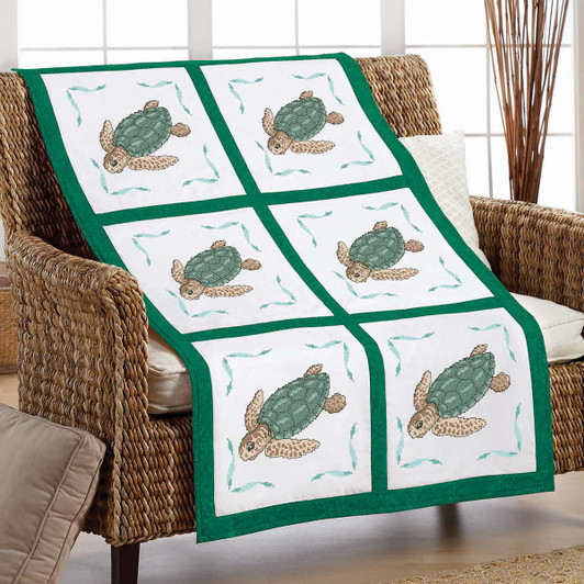 Herrschners Sea Turtle Quilt Blocks Stamped Cross-Stitch