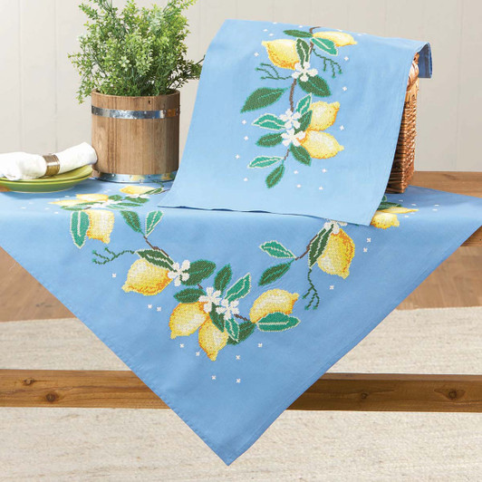 Herrschners Lemons Table Topper & Table Runner Set Stamped Cross-Stitch Herrschners Lemons Table Topper & Table Runner Set Stamped Cross-Stitch