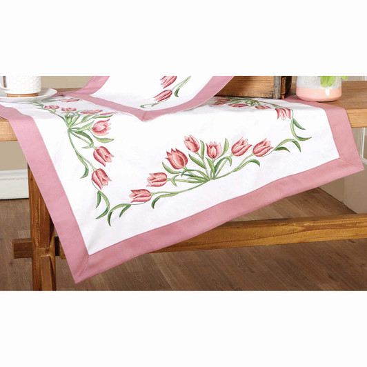 Herrschners Blooming Tulips Table Topper Stamped Embroidery Kit