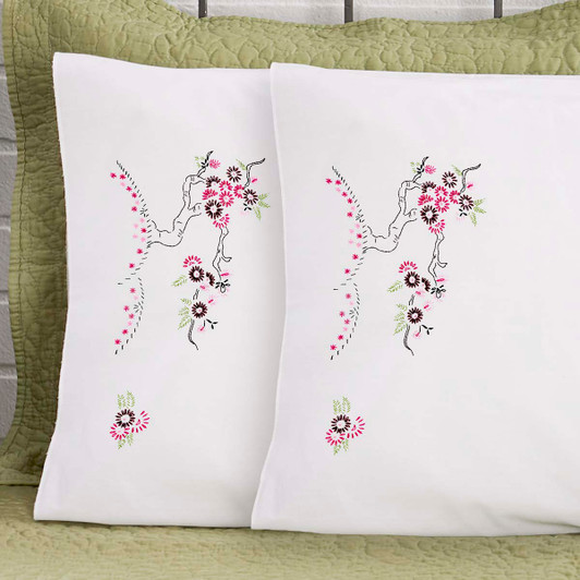Herrschners Morgan Pillowcase Pair Stamped Embroidery