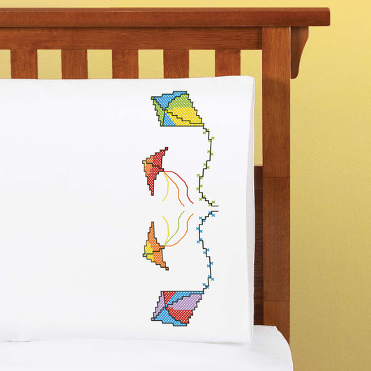 Herrschners Flying High Pillowcase Pair Stamped Cross-Stitch