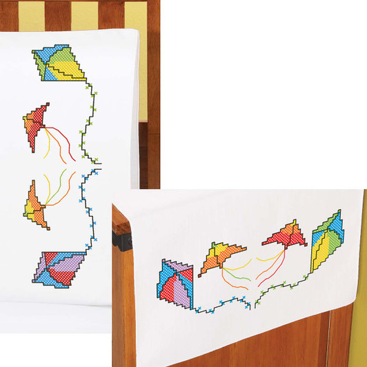 Herrschners Flying High Pillowcase Pair or Dresser Scarf Thread Kit