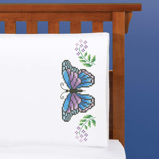 Herrschners Royal Butterfly Pillowcase Pair Stamped Cross-Stitch