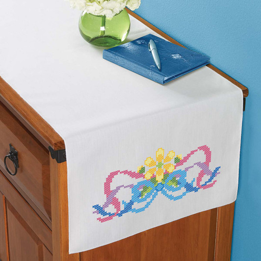 Herrschners Ribbon Dance Dresser Scarf Stamped Cross-Stitch Herrschners Ribbon Dance Dresser Scarf Stamped Cross-Stitch