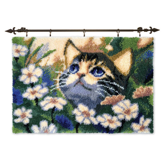 Herrschners Curious Kitten Kit & Hanger Latch Hook Kit