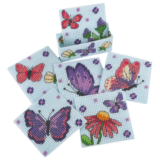 Herrschners Butterfly Garden Coasters Plastic Canvas Kit
