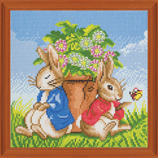 Crystal Art Peter & Flopsy Flower Pot Kit & Frame Diamond Painting