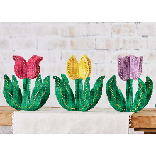 Herrschners Dancing Tulips Shelf Sitters Plastic Canvas Kit Herrschners Dancing Tulips Shelf Sitters Plastic Canvas Kit