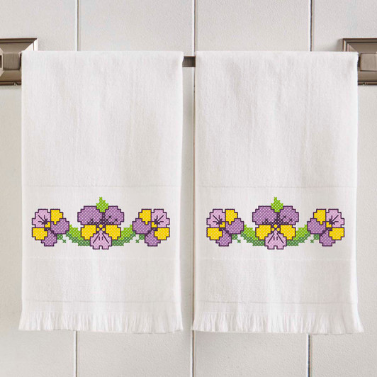 Herrschners Pansy Parade Terry Towel Pair Stamped Cross-Stitch