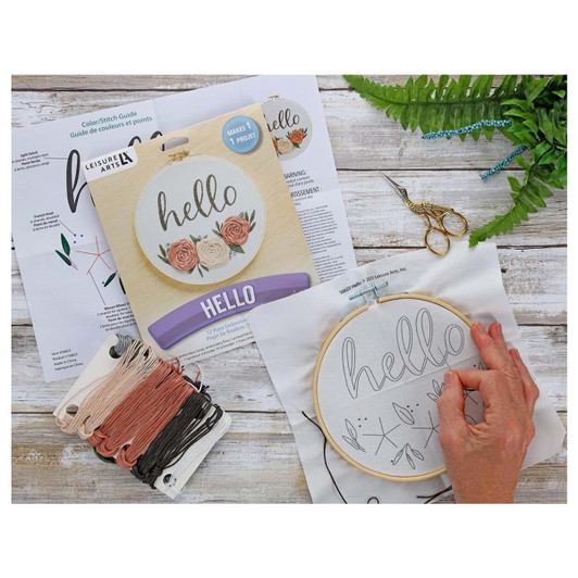 Leisure Arts Hello Embroidery Hoop Stamped Embroidery Kit Leisure Arts Hello Embroidery Hoop Stamped Embroidery Kit