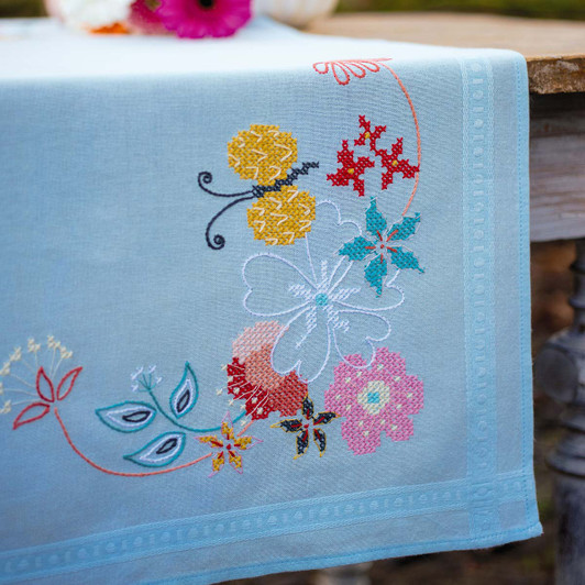 Springtime Table Runner Stamped Cross Stitch & Stamped Embroidery Kit Springtime Table Runner Stamped Cross Stitch & Stamped Embroidery Kit
