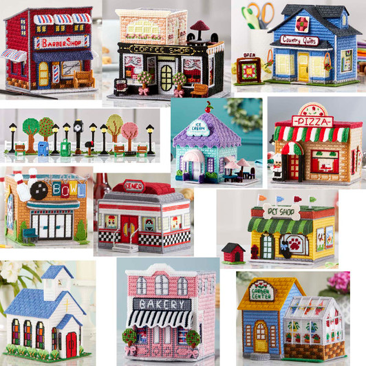 Herrschners Series 1 & 2 Plastic Canvas Club Set with FREE Village Accessory Set Plastic Canvas