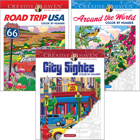 Dover Scenic Views, Set of 3 Coloring Book