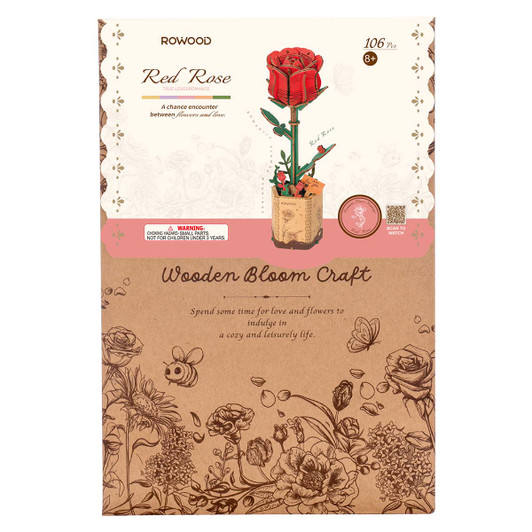 Robotime Wooden Red Rose Model - Wood
