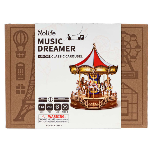 Robotime Classic Carousel Mechanical Music Box Model - Wood