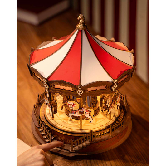 Robotime Classic Carousel Mechanical Music Box Model - Wood