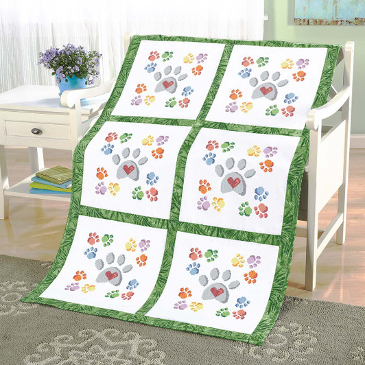 Herrschners Rainbow Paws Quilt Blocks Stamped Cross-Stitch