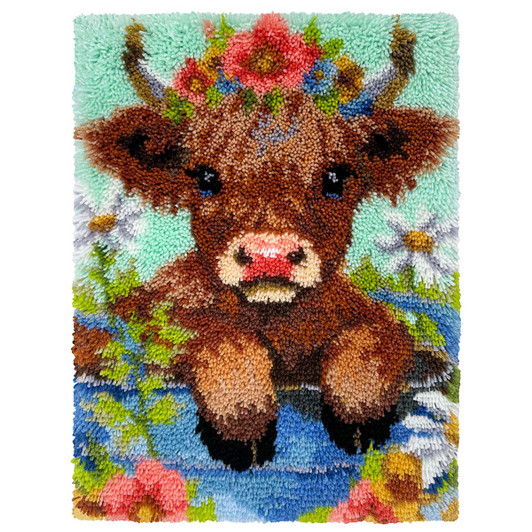 Herrschners Floral Highland Cow Latch Hook Kit