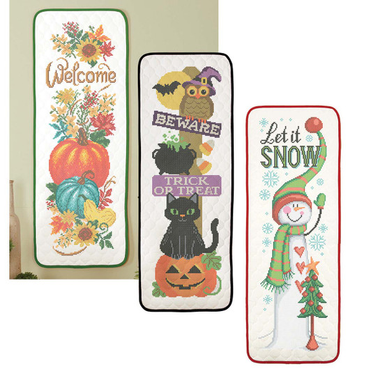 Herrschners Fall Holidays Value Wall Hanging Set Stamped Cross-Stitch